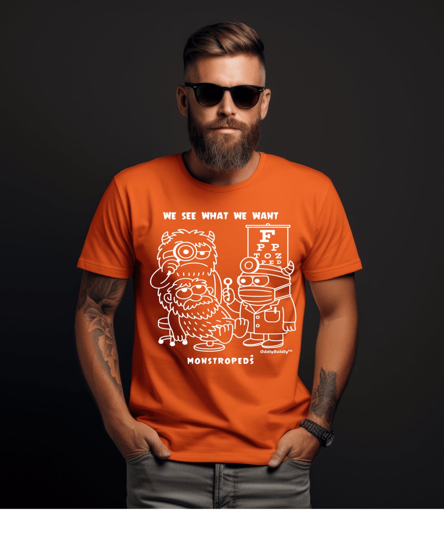 Funny T-Shirt for Medical Pros - Monstropeds in Scrubs Conducting a Suspicious Eye Exam - Cartoon Doctor Humor Unisex T-Shirt for Adults
