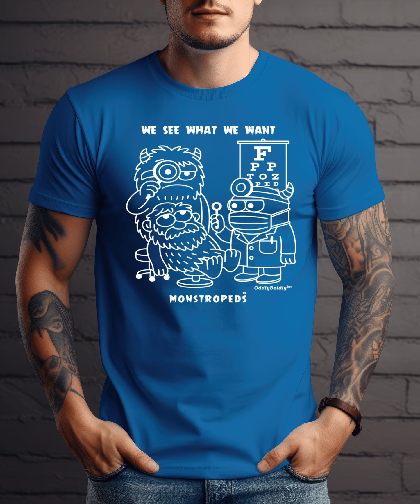 Funny T-Shirt for Medical Pros - Monstropeds in Scrubs Conducting a Suspicious Eye Exam - Cartoon Doctor Humor Unisex T-Shirt for Adults