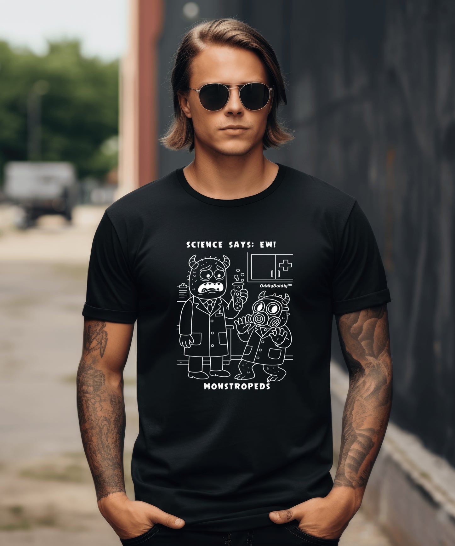 Funny Color T-Shirt for Medical Pros -Monstropeds in Scrubs Reacting to a Gross Science Experiment -  Lab Humor Unisex T-Shirt for Adults