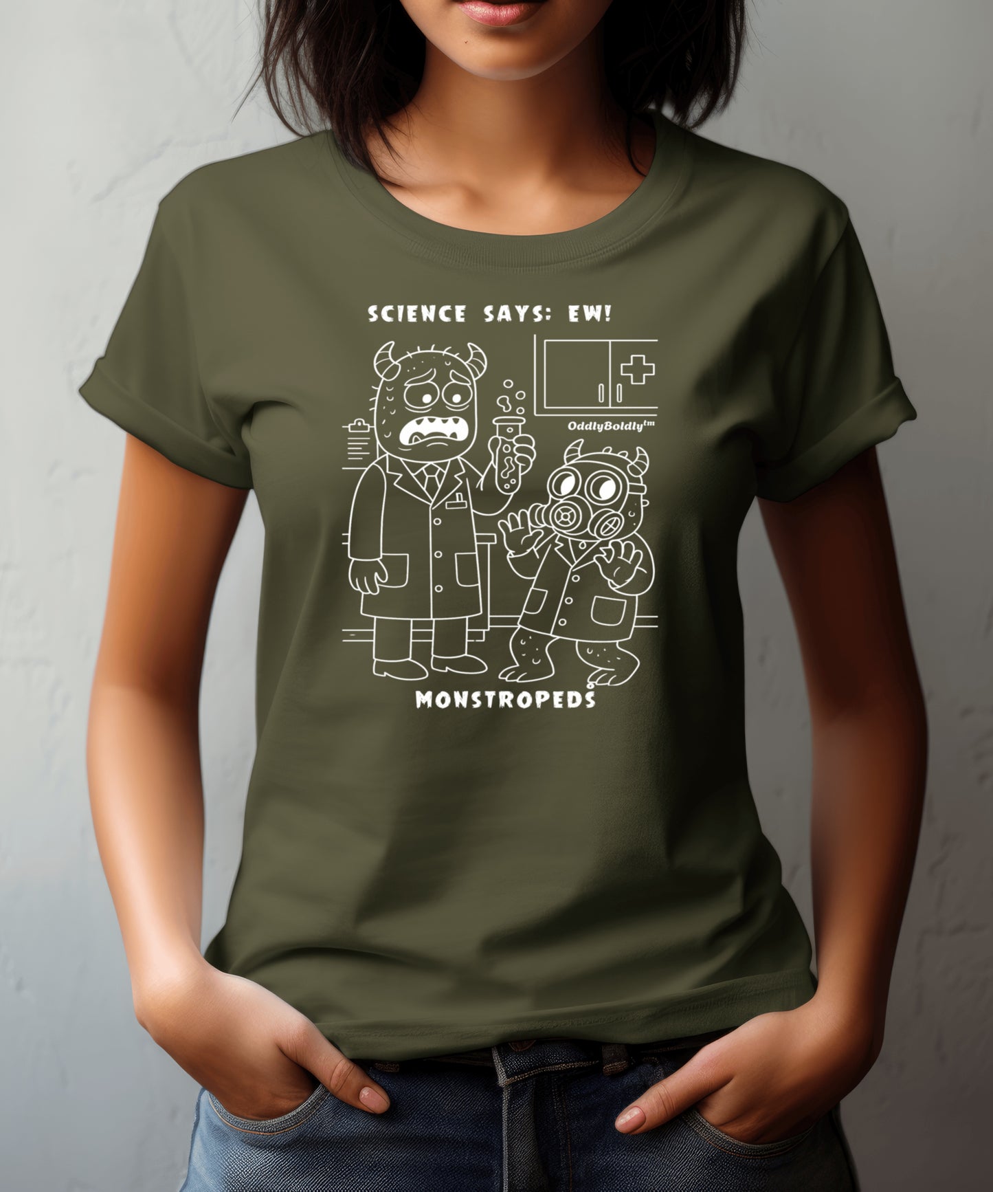 Funny Color T-Shirt for Medical Pros -Monstropeds in Scrubs Reacting to a Gross Science Experiment -  Lab Humor Unisex T-Shirt for Adults