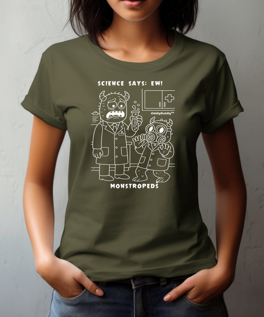 Funny Color T-Shirt for Medical Pros -Monstropeds in Scrubs Reacting to a Gross Science Experiment -  Lab Humor Unisex T-Shirt for Adults