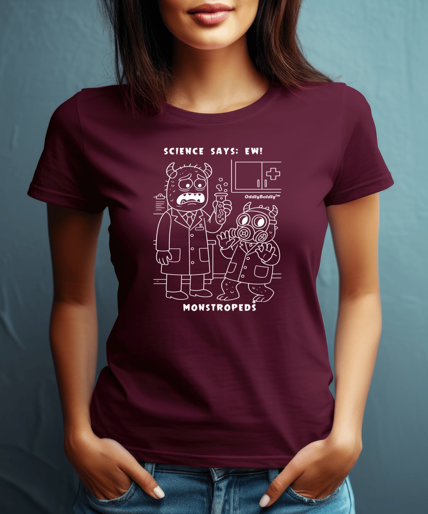 Funny Color T-Shirt for Medical Pros -Monstropeds in Scrubs Reacting to a Gross Science Experiment -  Lab Humor Unisex T-Shirt for Adults