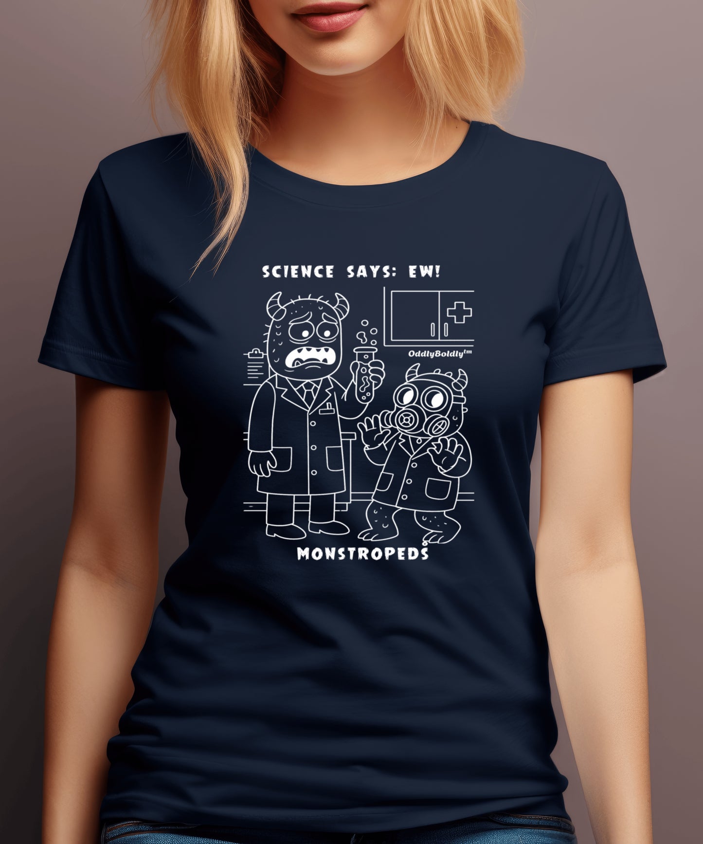 Funny Color T-Shirt for Medical Pros -Monstropeds in Scrubs Reacting to a Gross Science Experiment -  Lab Humor Unisex T-Shirt for Adults