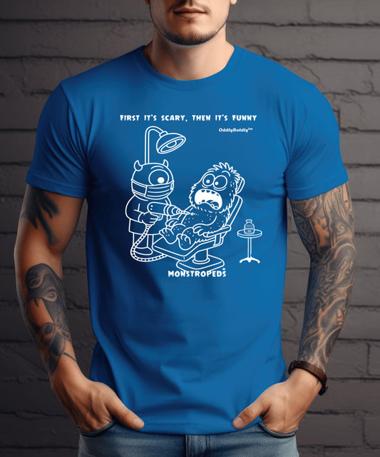 Funny Color Sweatshirt for Medical Pros - Monstropeds in Scrubs Performing a Dental Procedure - Dentist Humor Unisex Sweatshirt for Adults