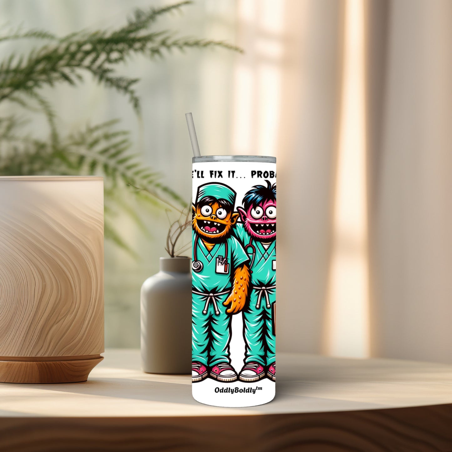 Stainless Steel Tumbler, 20oz - Cute Funny  Monsters Hospital Humor Design Cute Drinkware for Every Occasion