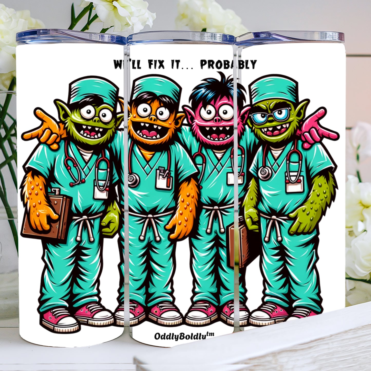 Stainless Steel Tumbler, 20oz - Cute Funny  Monsters Hospital Humor Design Cute Drinkware for Every Occasion