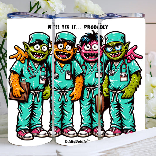 Stainless Steel Tumbler, 20oz - Cute Funny  Monsters Hospital Humor Design Cute Drinkware for Every Occasion