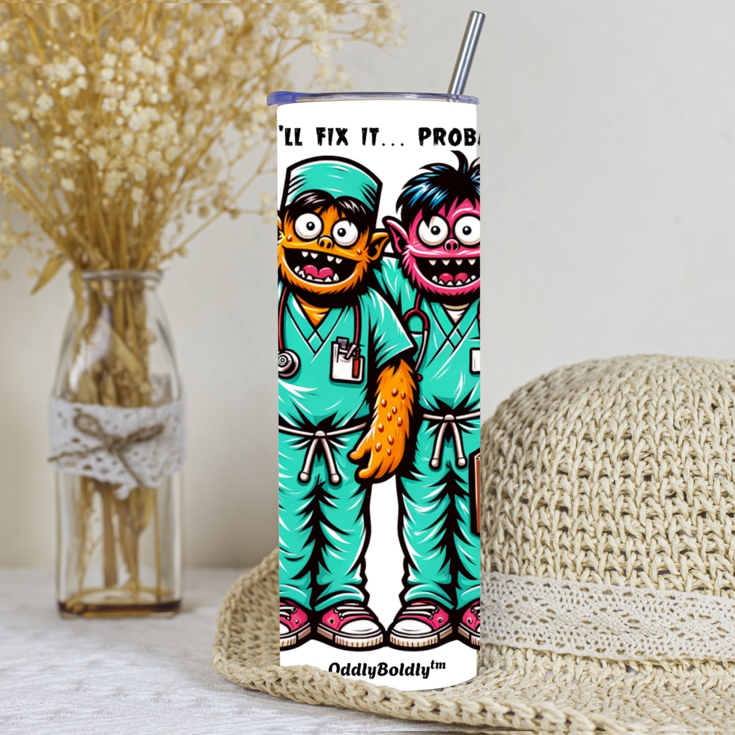 Stainless Steel Tumbler, 20oz - Cute Funny  Monsters Hospital Humor Design Cute Drinkware for Every Occasion
