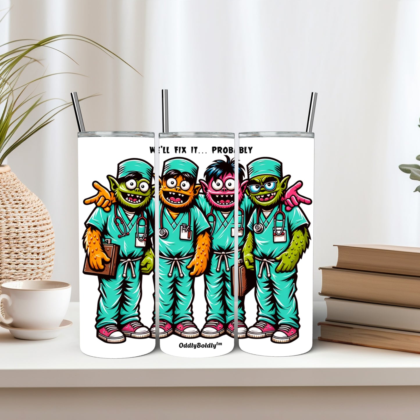 Stainless Steel Tumbler, 20oz - Cute Funny  Monsters Hospital Humor Design Cute Drinkware for Every Occasion