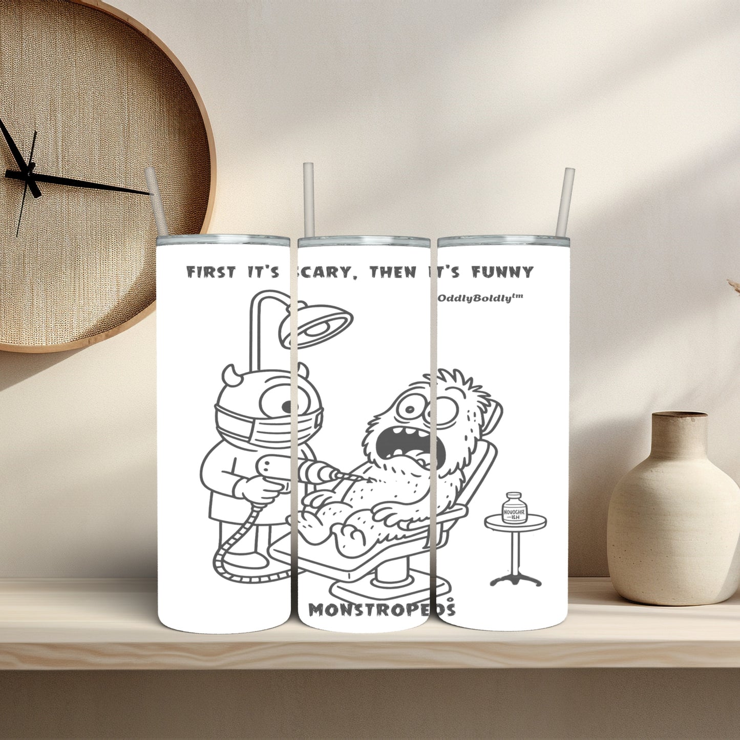 Stainless Steel Tumbler, 20oz - Cute Funny Monsters Hospital Humor Design - Dental Sarcasm