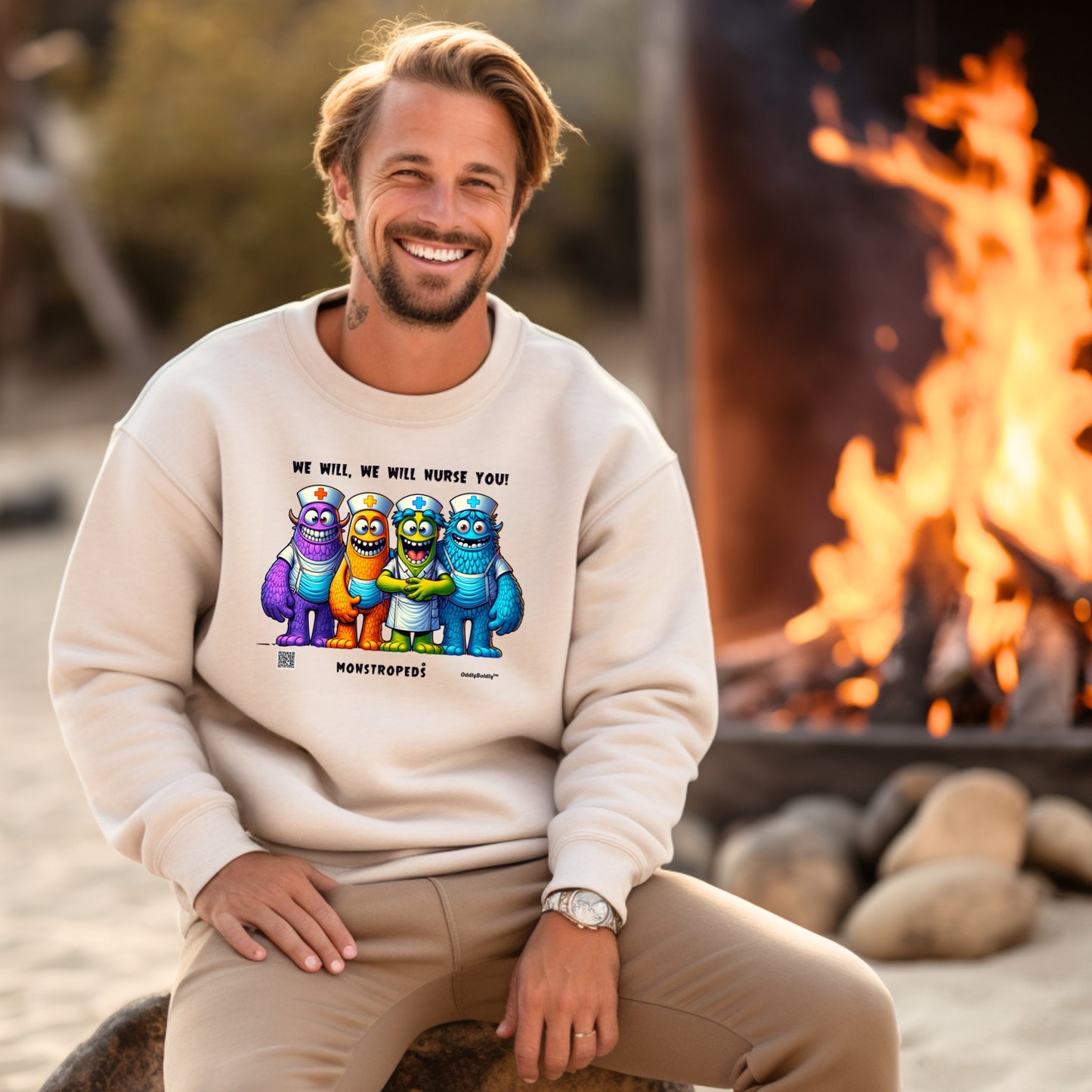 Funny Color Sweatshirt for Medical Pros - Monstropeds™ in Scrubs We Will, We Will Nurse You - Hospital  Humor Unisex Sweatshirt for Adults
