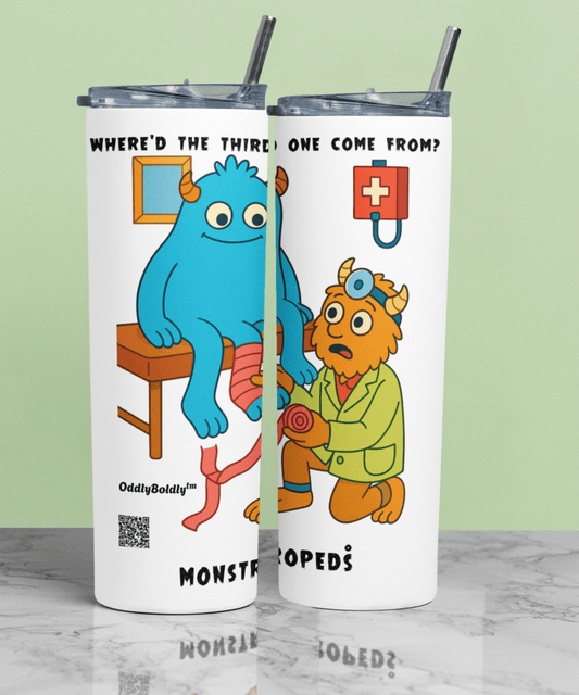 Steel Tumbler 20oz.  - Funny Medical Pros - Monstropeds™ in Scrubs Discovering an Extra Limb - Cartoon Doctor  Unisex T-Shirt for Adults