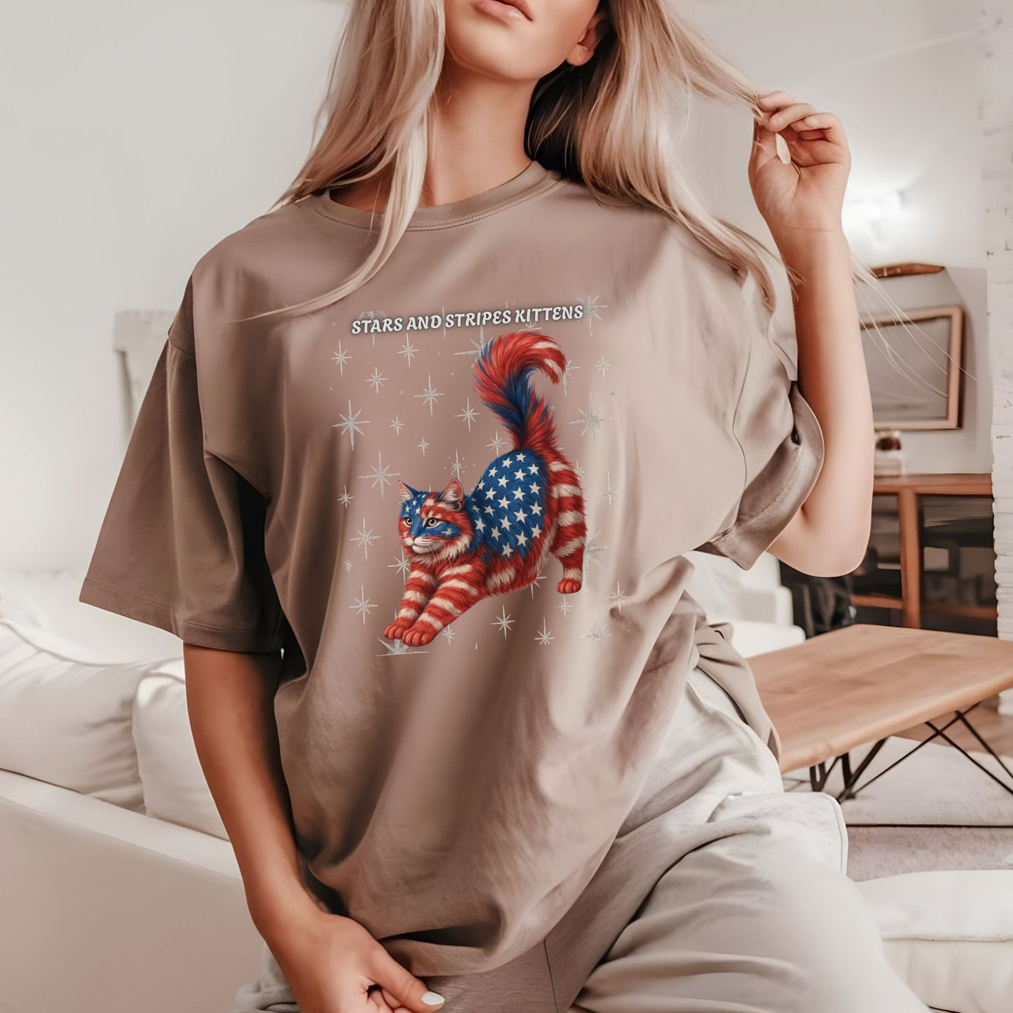 Stars and Stripes Cat Unisex Tee Funny USA Flag Kitty Graphic Tee Patriotic Cat Shirt for 4th of July Norwegian Forest  Cat Lover Gift