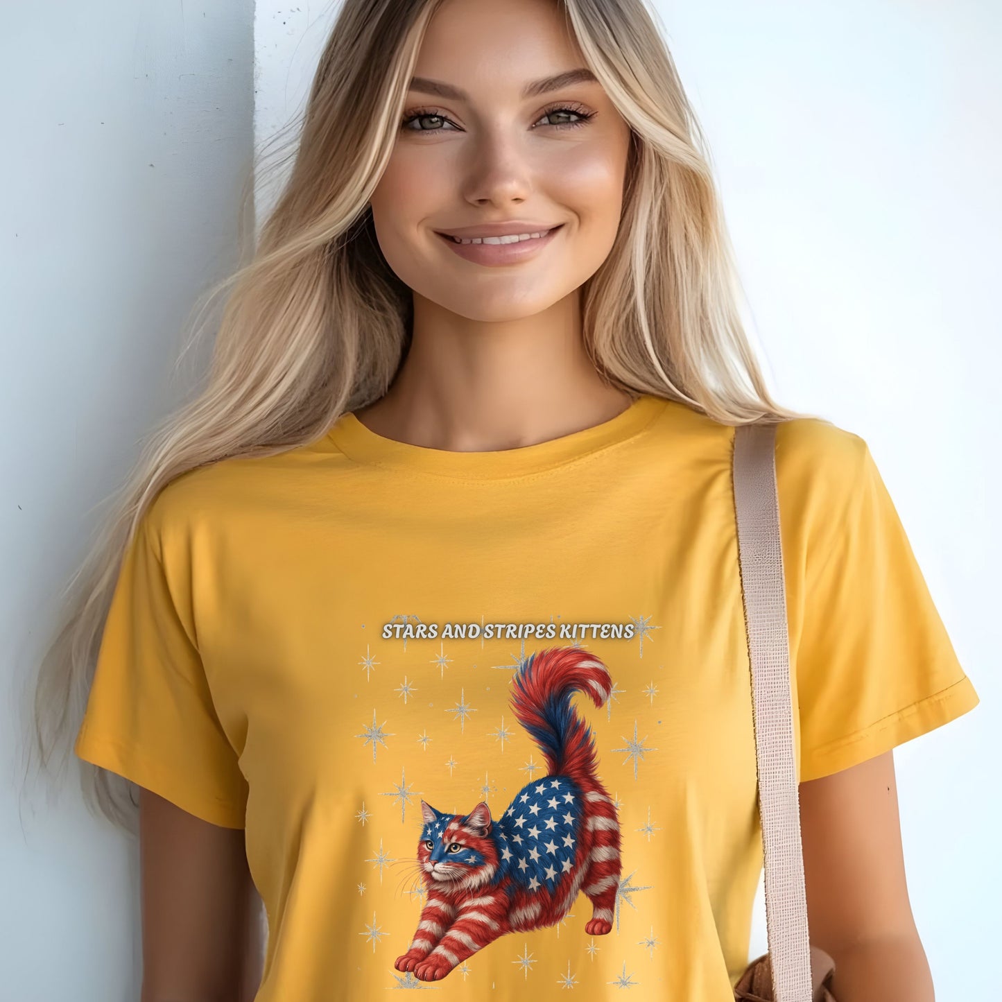 Stars and Stripes Cat Unisex Tee Funny USA Flag Kitty Graphic Tee Patriotic Cat Shirt for 4th of July Norwegian Forest  Cat Lover Gift