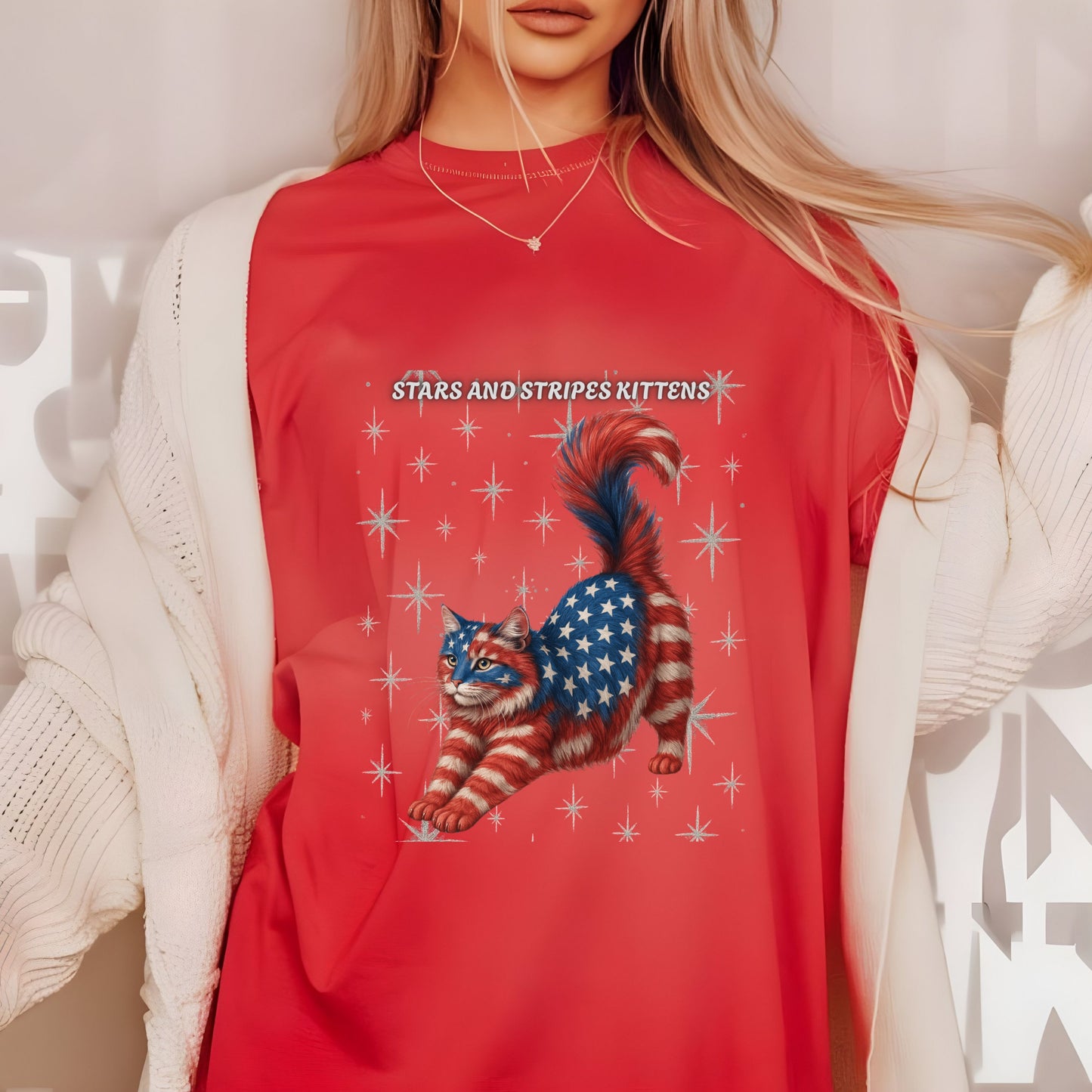 Stars and Stripes Cat Unisex Tee Funny USA Flag Kitty Graphic Tee Patriotic Cat Shirt for 4th of July Norwegian Forest  Cat Lover Gift