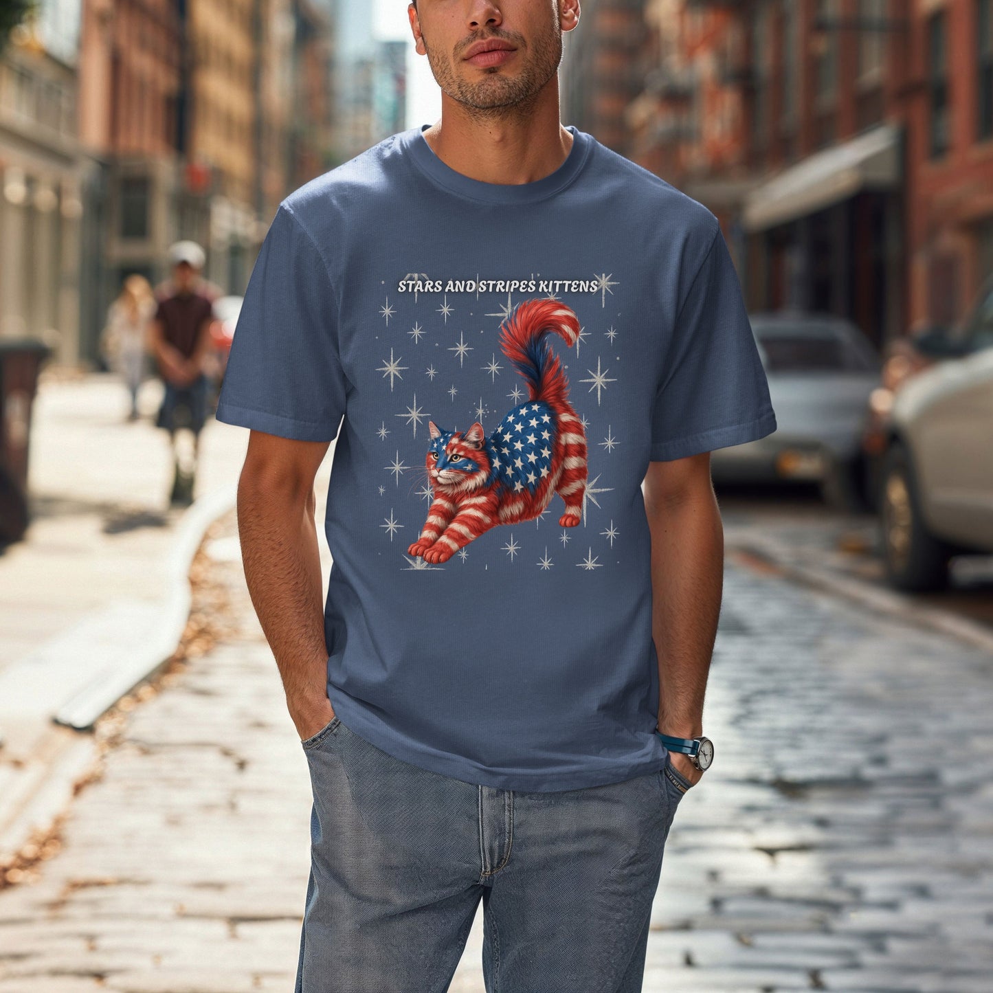 Stars and Stripes Cat Unisex Tee Funny USA Flag Kitty Graphic Tee Patriotic Cat Shirt for 4th of July Norwegian Forest  Cat Lover Gift