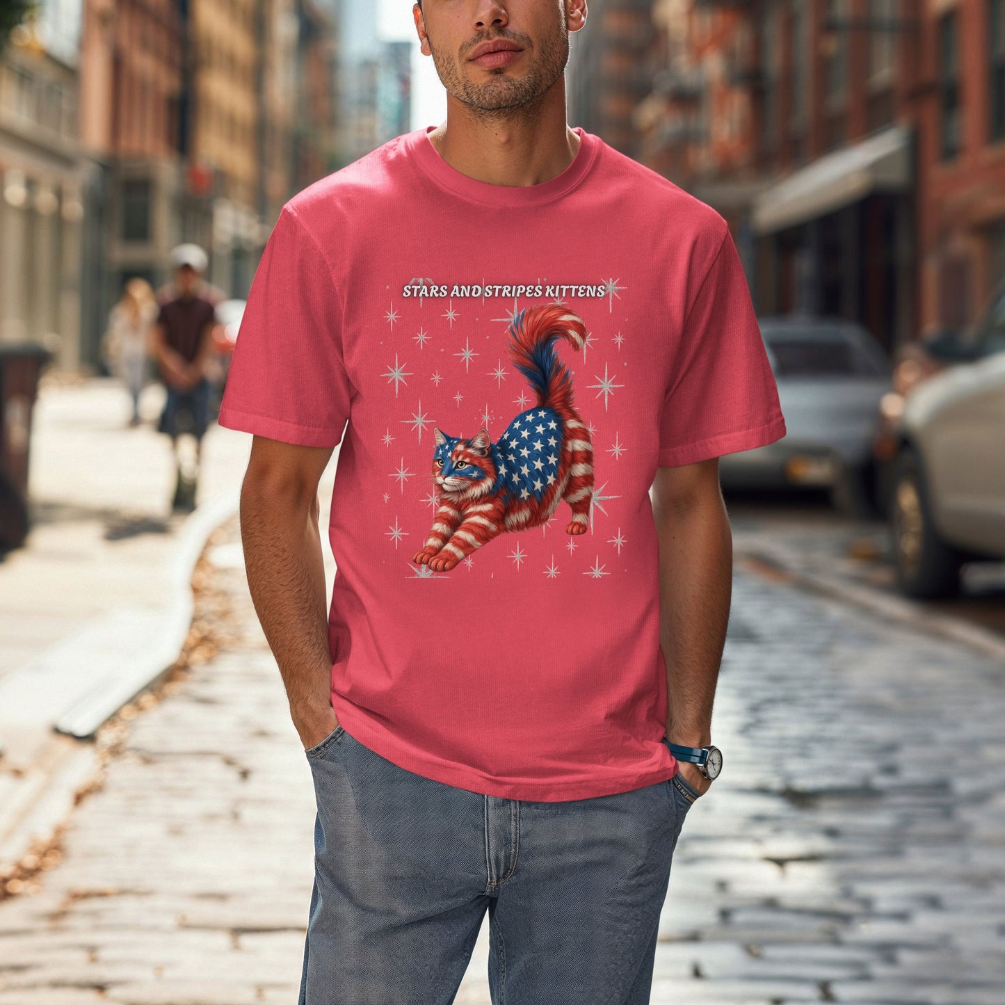 Stars and Stripes Cat Unisex Tee Funny USA Flag Kitty Graphic Tee Patriotic Cat Shirt for 4th of July Norwegian Forest  Cat Lover Gift