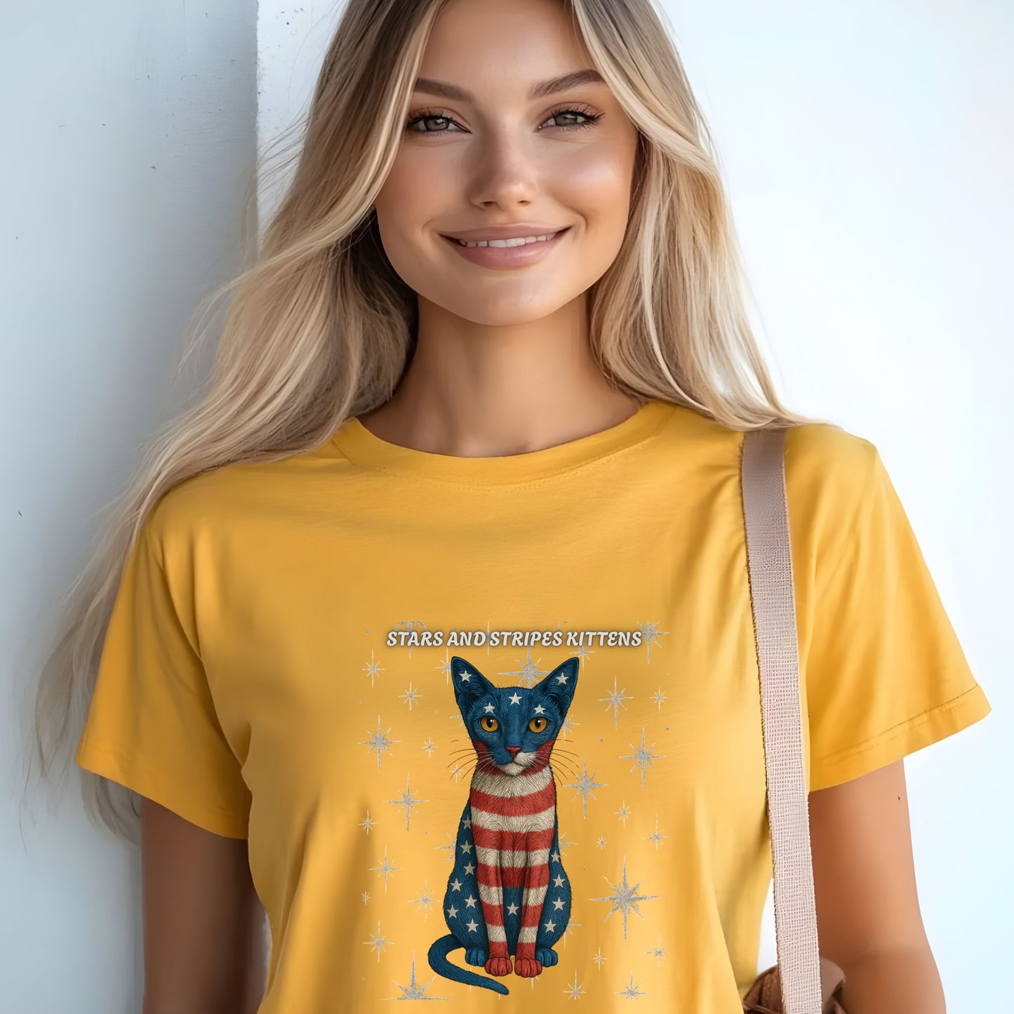 Stars and Stripes Cat Unisex Tee Funny USA Flag Kitty Graphic Tee Patriotic Cat Shirt for 4th of July Siamese Cat Lover Gift