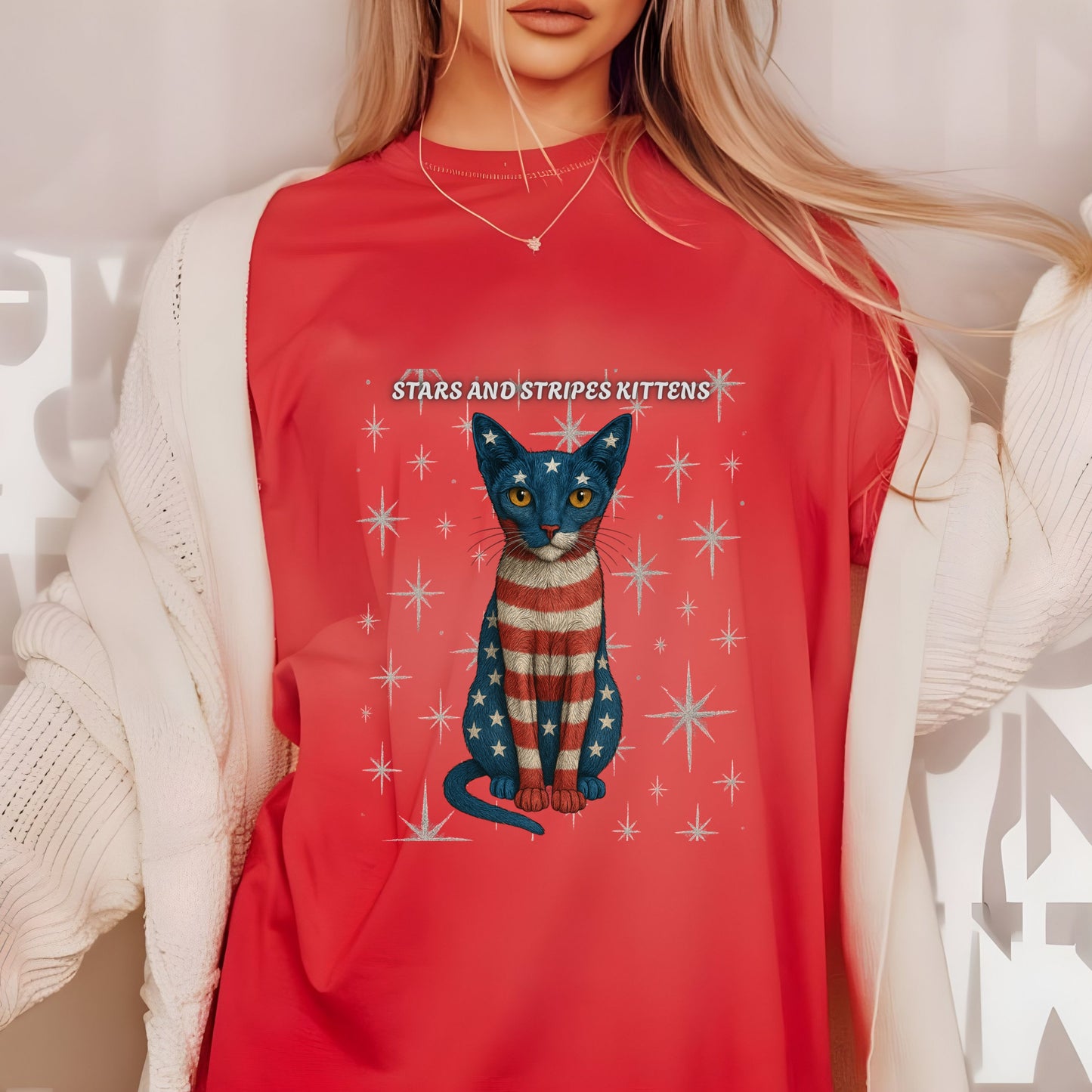 Stars and Stripes Cat Unisex Tee Funny USA Flag Kitty Graphic Tee Patriotic Cat Shirt for 4th of July Siamese Cat Lover Gift