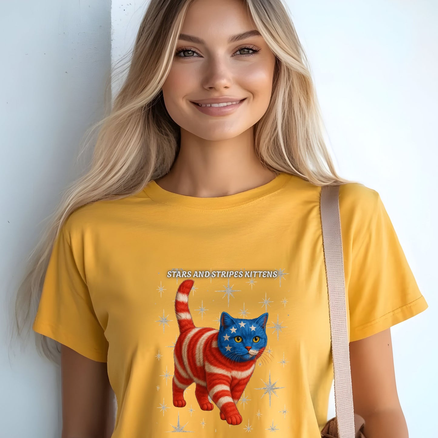 Stars and Stripes Cat Unisex Tee Funny USA Flag Kitty Graphic Tee Patriotic Cat Shirt for 4th of July British Shorthair Cat Lover Gift