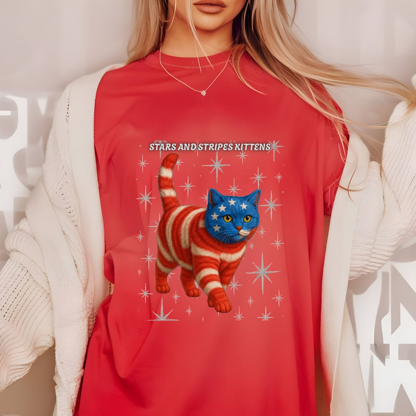 Stars and Stripes Cat Unisex Tee Funny USA Flag Kitty Graphic Tee Patriotic Cat Shirt for 4th of July British Shorthair Cat Lover Gift