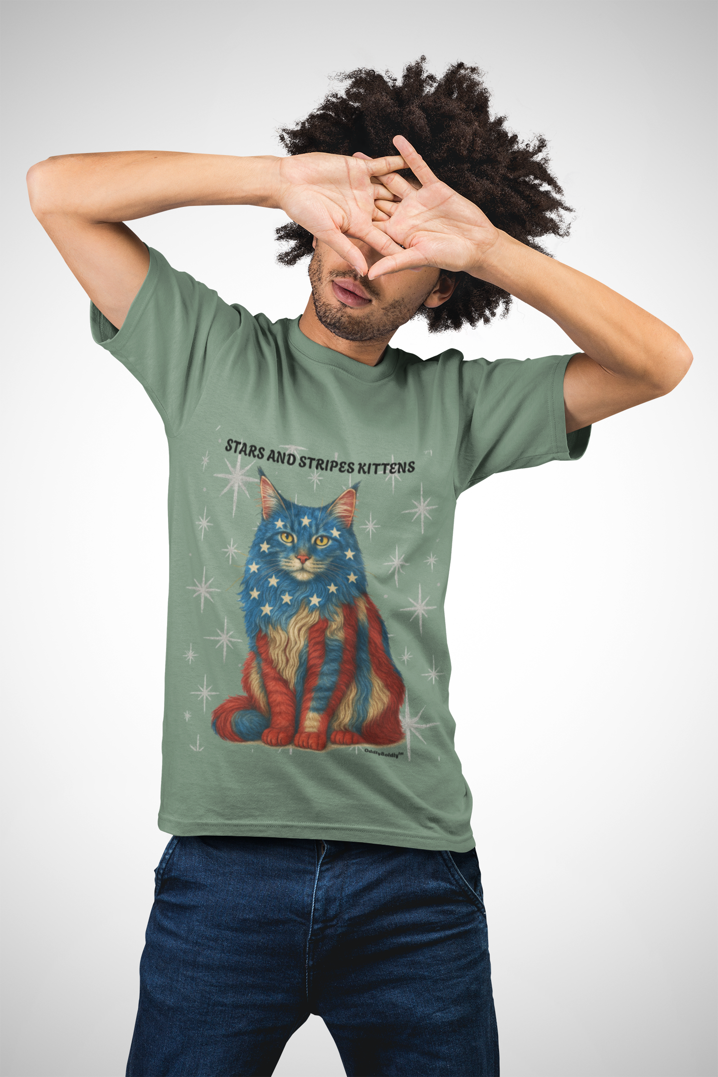 Stars and Stripes Cat Unisex T-Shirt  Funny USA Flag Kitty Graphic Tee Patriotic Cat Shirt for 4th of July Maine Coon Style Cat Lover Gift