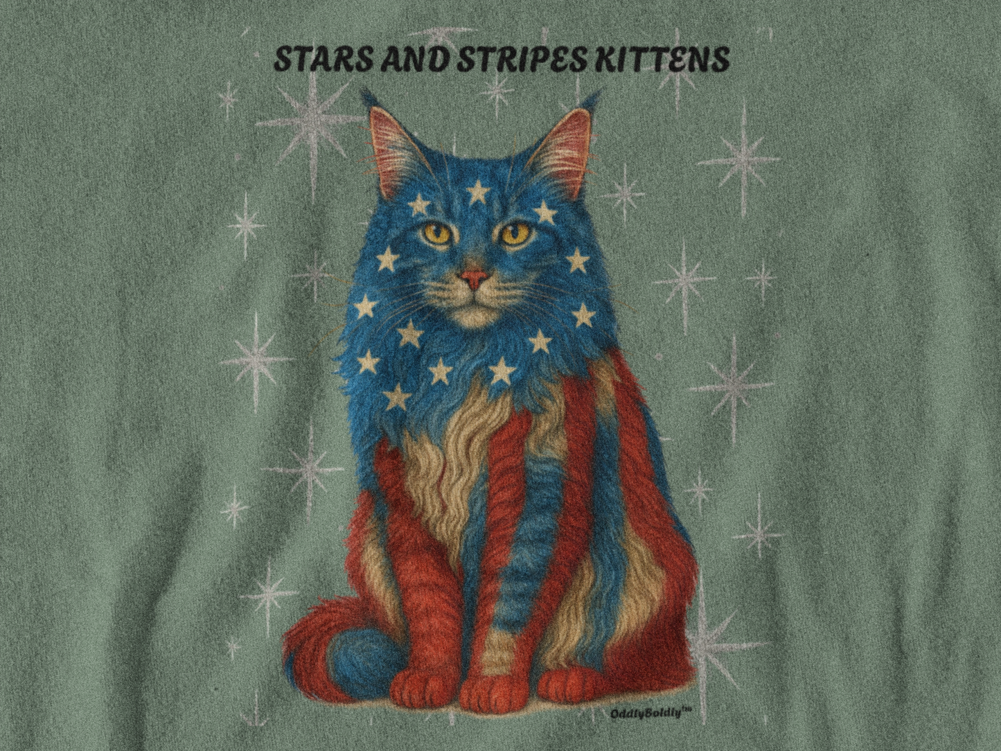 Stars and Stripes Cat Unisex T-Shirt  Funny USA Flag Kitty Graphic Tee Patriotic Cat Shirt for 4th of July Maine Coon Style Cat Lover Gift
