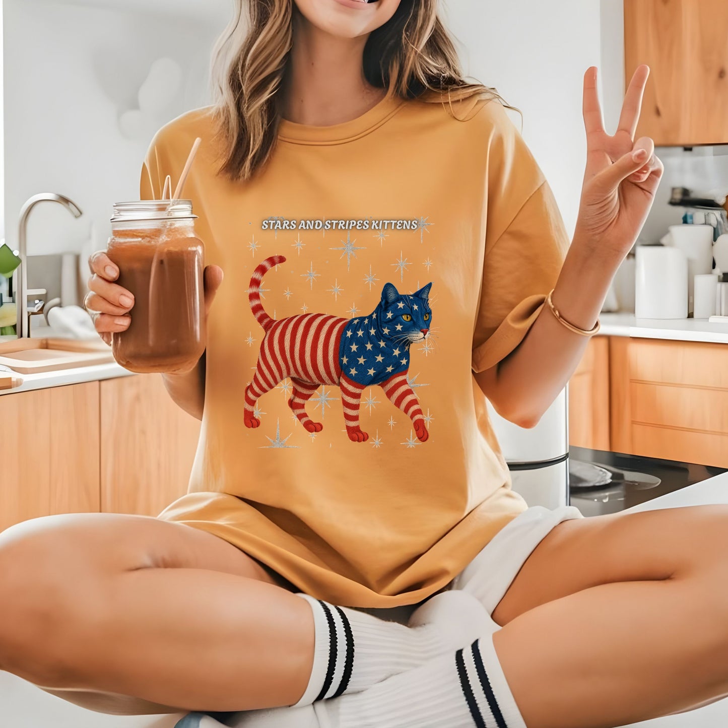 Copy of Stars and Stripes Cat Unisex Tee Funny USA Flag Kitty Graphic Tee Patriotic Cat Shirt for 4th of July Toyger Cat Lovers Gift