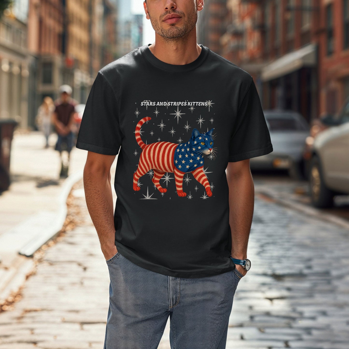 Copy of Stars and Stripes Cat Unisex Tee Funny USA Flag Kitty Graphic Tee Patriotic Cat Shirt for 4th of July Toyger Cat Lovers Gift
