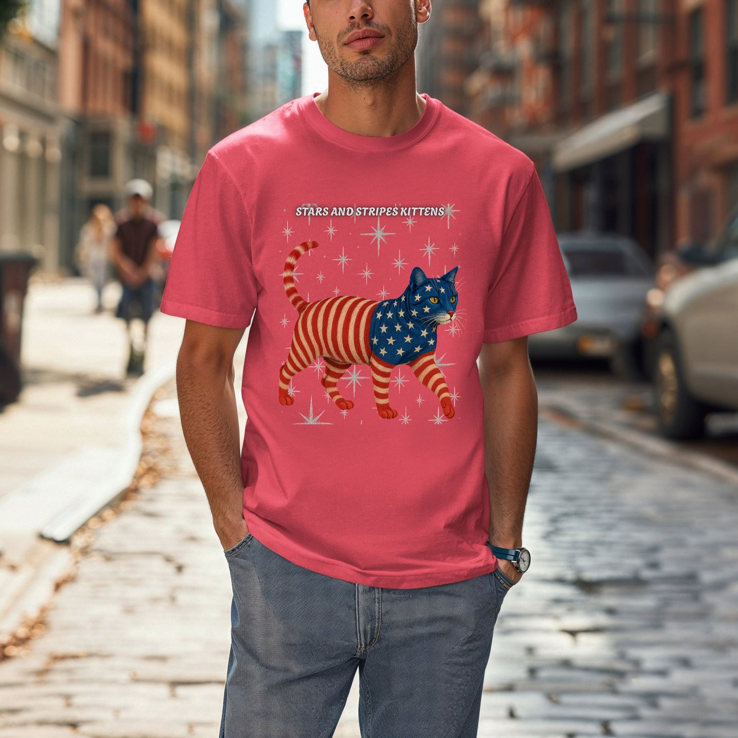 Copy of Stars and Stripes Cat Unisex Tee Funny USA Flag Kitty Graphic Tee Patriotic Cat Shirt for 4th of July Toyger Cat Lovers Gift
