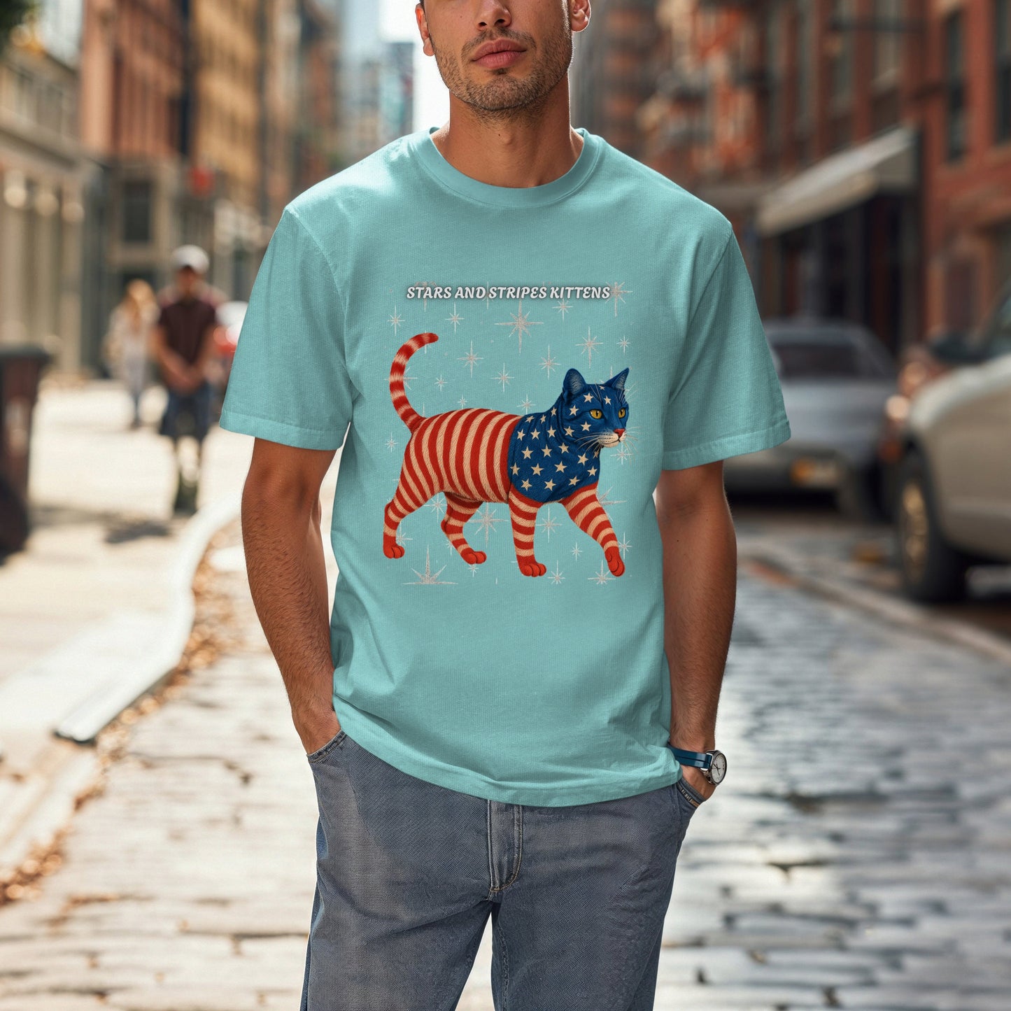 Copy of Stars and Stripes Cat Unisex Tee Funny USA Flag Kitty Graphic Tee Patriotic Cat Shirt for 4th of July Toyger Cat Lovers Gift