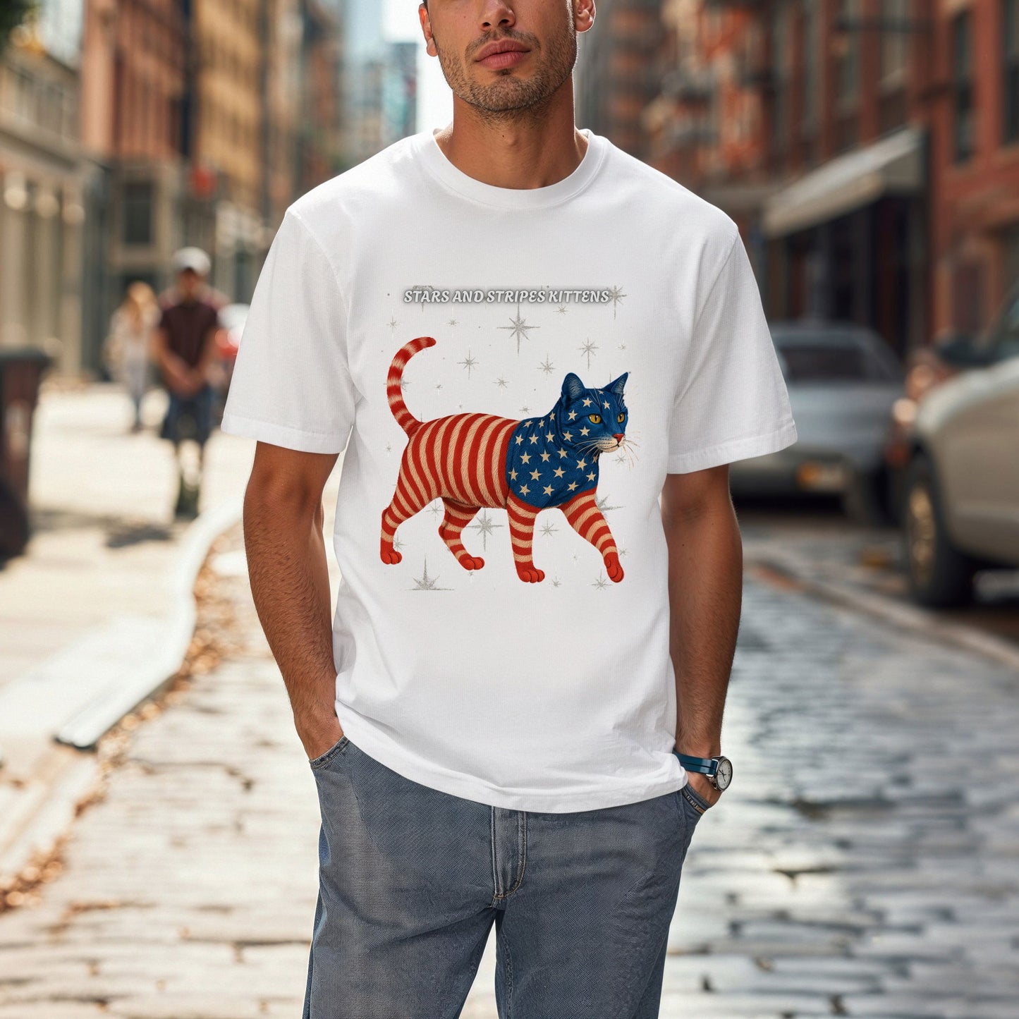 Copy of Stars and Stripes Cat Unisex Tee Funny USA Flag Kitty Graphic Tee Patriotic Cat Shirt for 4th of July Toyger Cat Lovers Gift