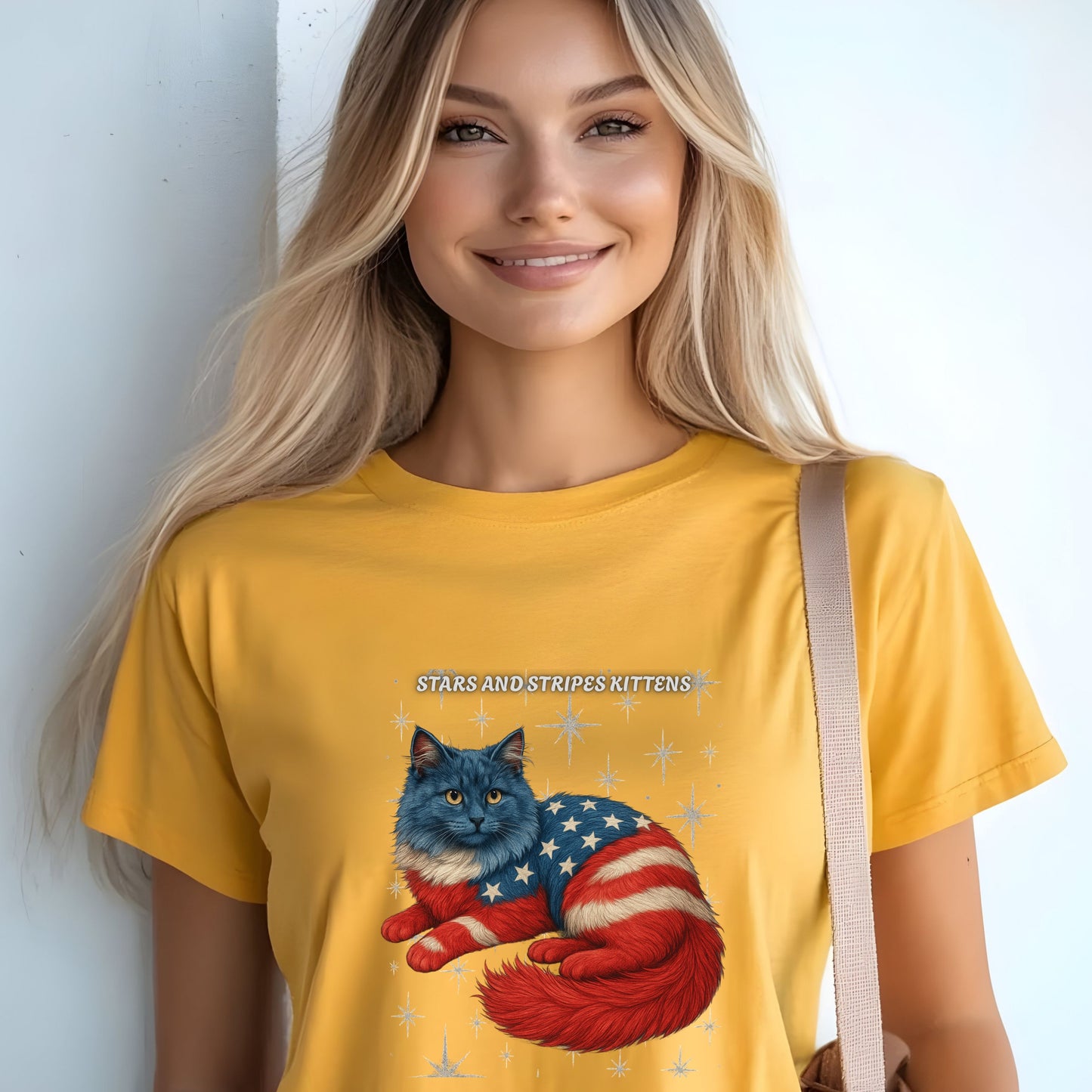 Stars and Stripes Cat Unisex Tee Funny USA Flag Kitty Graphic Tee Patriotic Cat Shirt for 4th of July Ragdoll Cat Lovers Gift