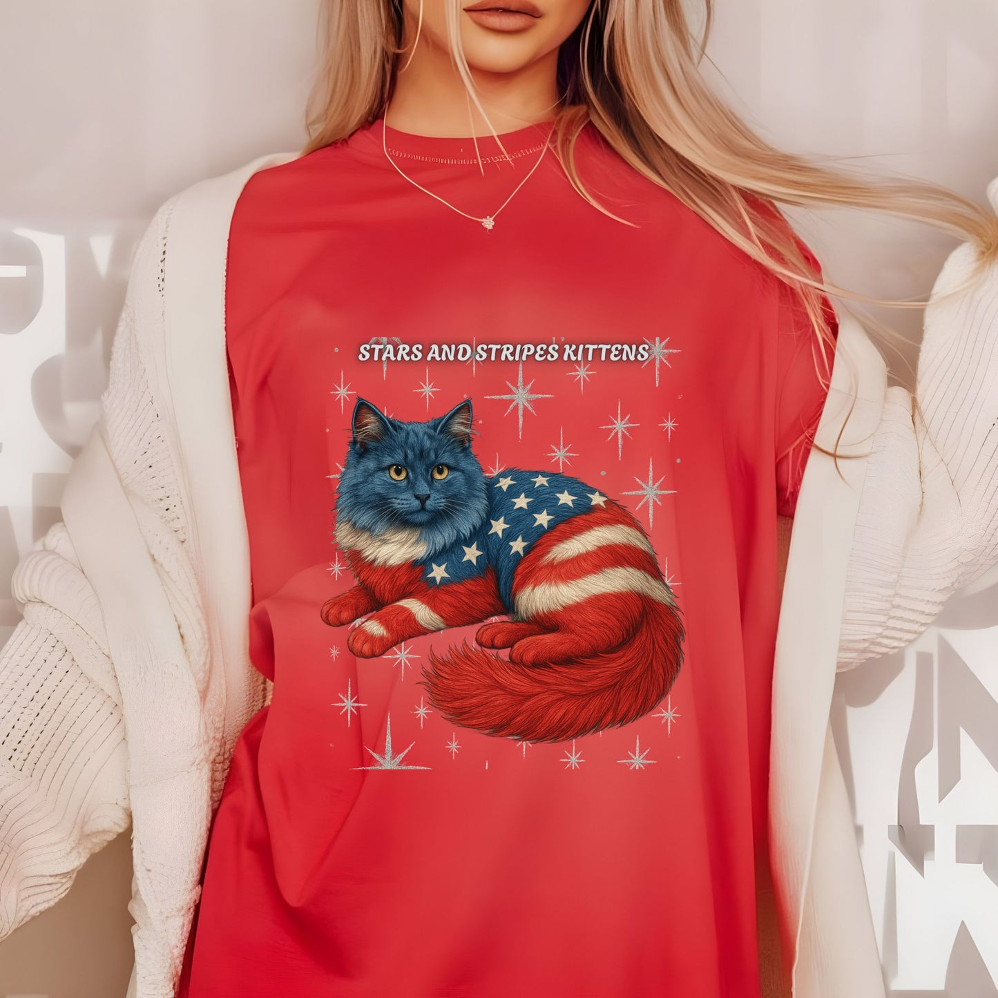 Stars and Stripes Cat Unisex Tee Funny USA Flag Kitty Graphic Tee Patriotic Cat Shirt for 4th of July Ragdoll Cat Lovers Gift