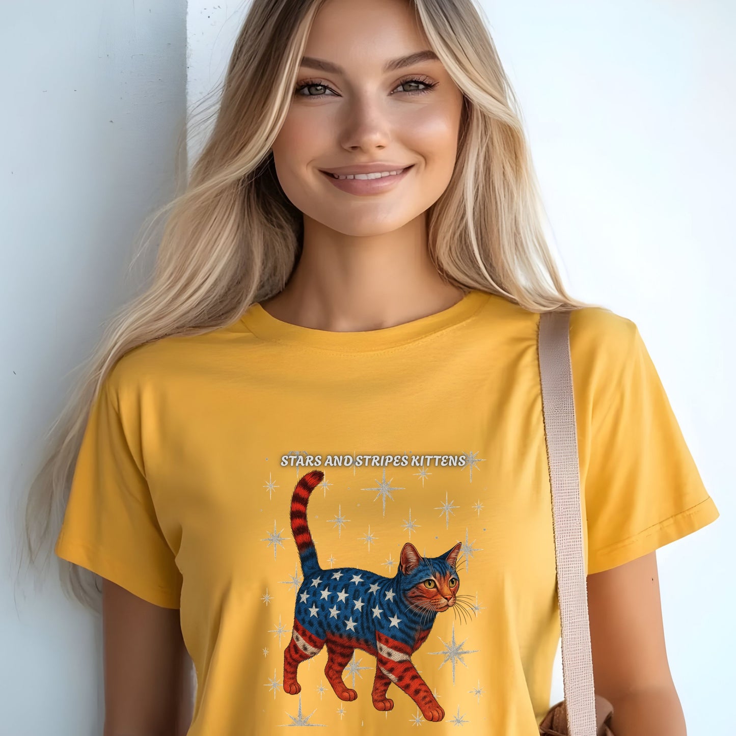 Stars and Stripes Cat Unisex Tee Funny USA Flag Kitty Graphic Tee Patriotic Cat Shirt for 4th of July Bengal Cat Lovers Gift