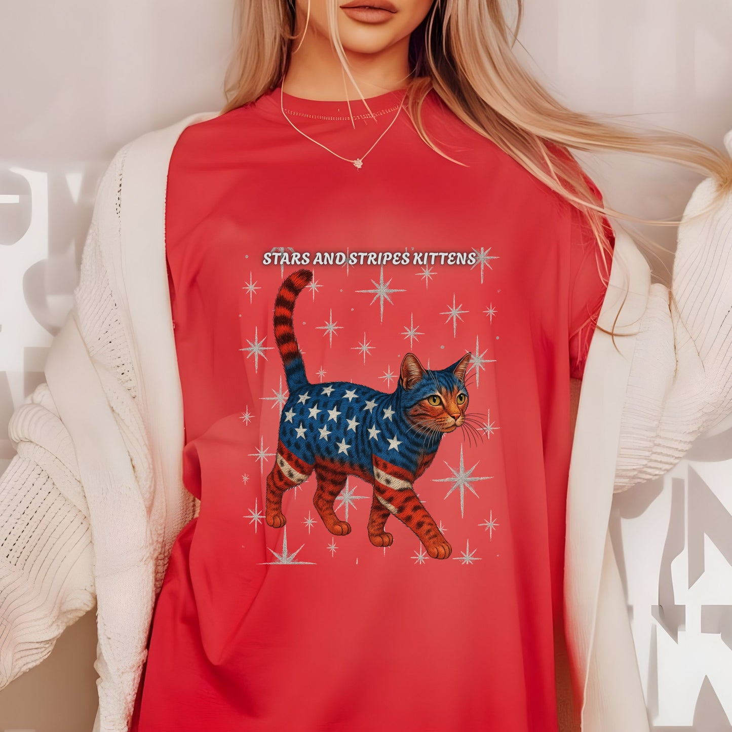 Stars and Stripes Cat Unisex Tee Funny USA Flag Kitty Graphic Tee Patriotic Cat Shirt for 4th of July Bengal Cat Lovers Gift
