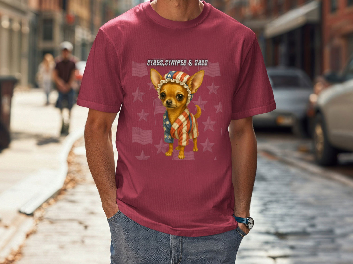 Chihuahua Dog Patriotic Unisex T-Shirt - 4th of July Funny Dog Shirt -USA Flag - American Pride Pet Tee