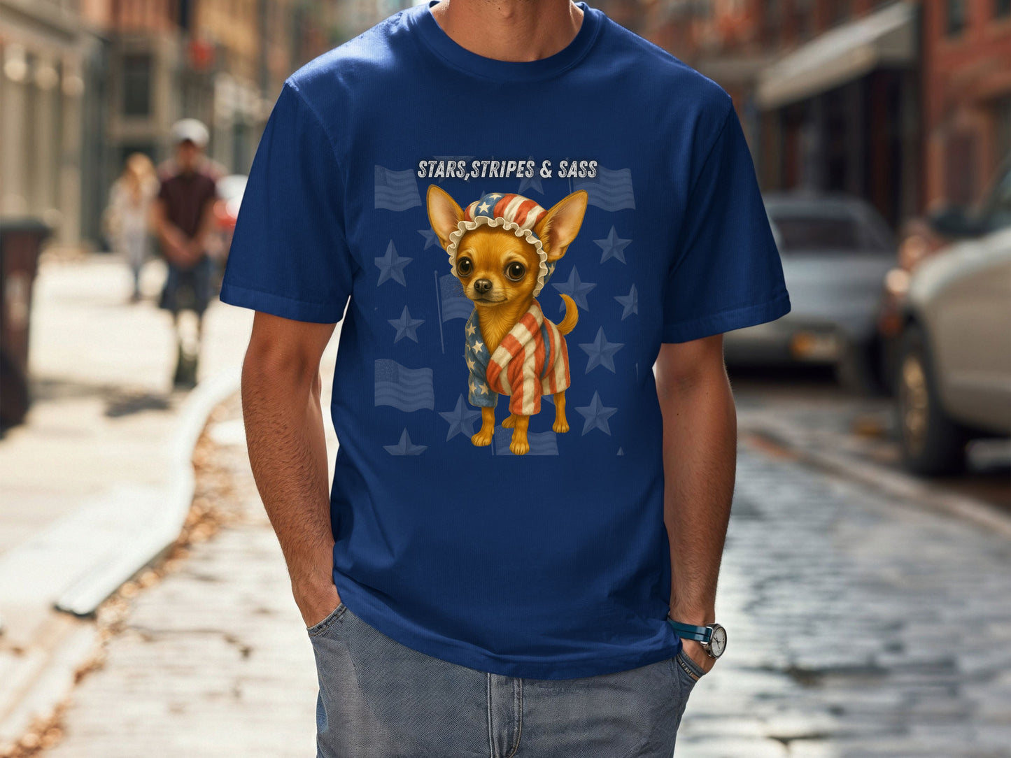 Chihuahua Dog Patriotic Unisex T-Shirt - 4th of July Funny Dog Shirt -USA Flag - American Pride Pet Tee