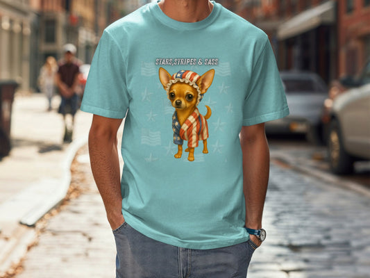 Chihuahua Dog Patriotic Unisex T-Shirt - 4th of July Funny Dog Shirt -USA Flag - American Pride Pet Tee