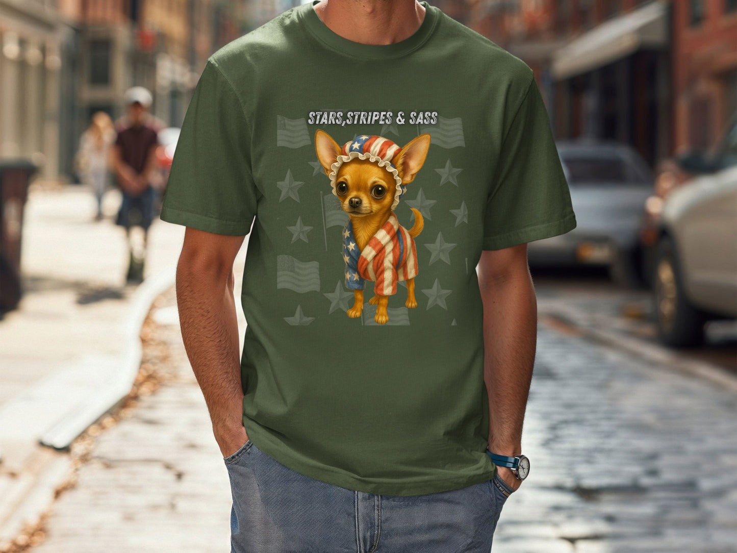 Chihuahua Dog Patriotic Unisex T-Shirt - 4th of July Funny Dog Shirt -USA Flag - American Pride Pet Tee