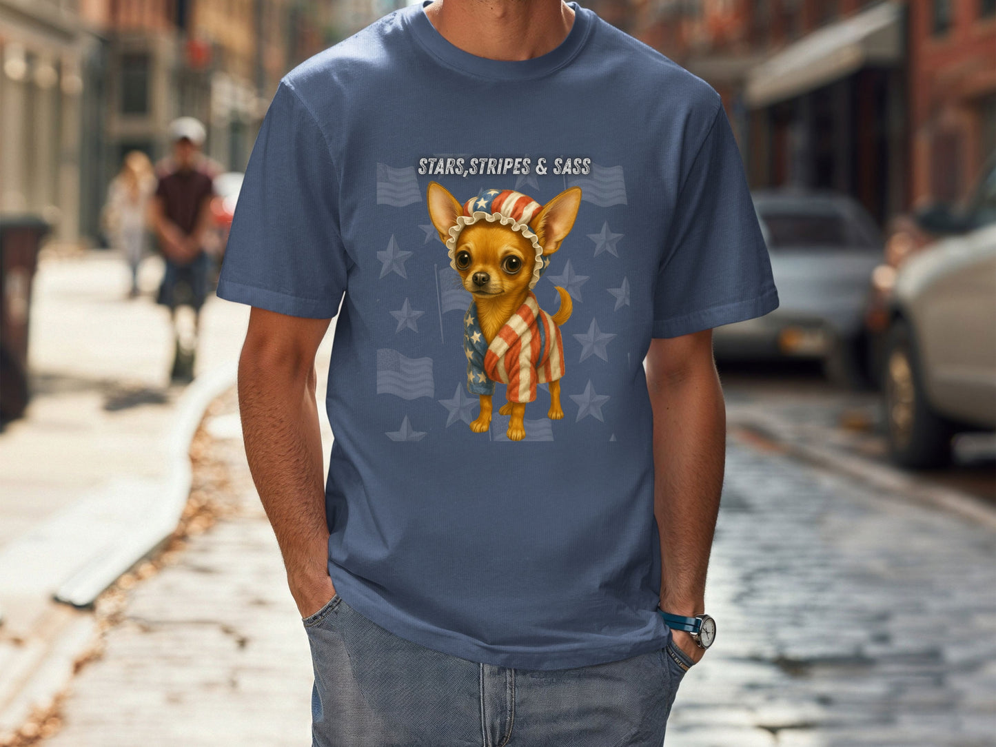 Chihuahua Dog Patriotic Unisex T-Shirt - 4th of July Funny Dog Shirt -USA Flag - American Pride Pet Tee