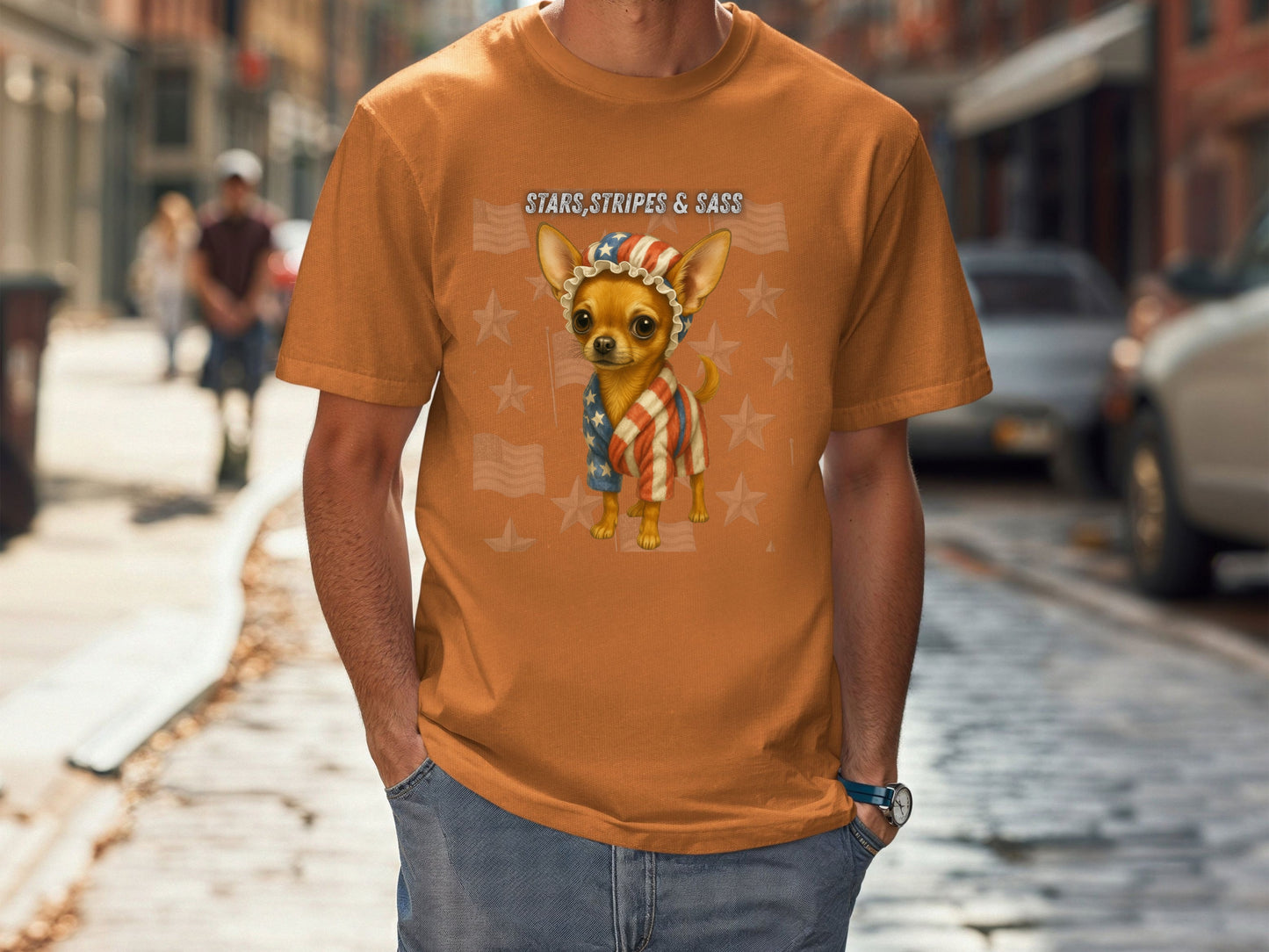 Chihuahua Dog Patriotic Unisex T-Shirt - 4th of July Funny Dog Shirt -USA Flag - American Pride Pet Tee