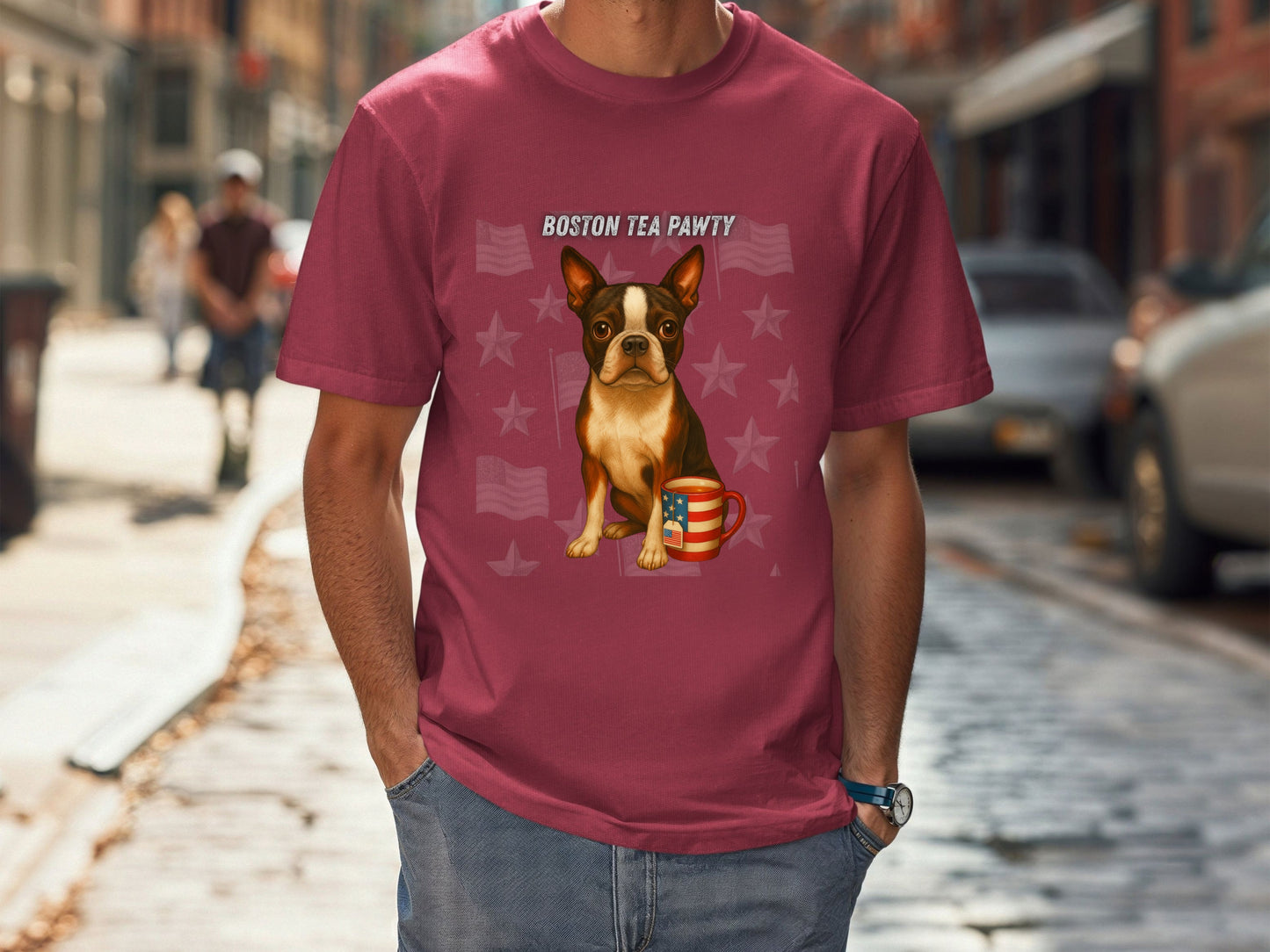 Boston Terrier Patriotic Unisex T-Shirt - 4th of July Funny Dog Shirt -USA Flag - American Pride Pet Tee