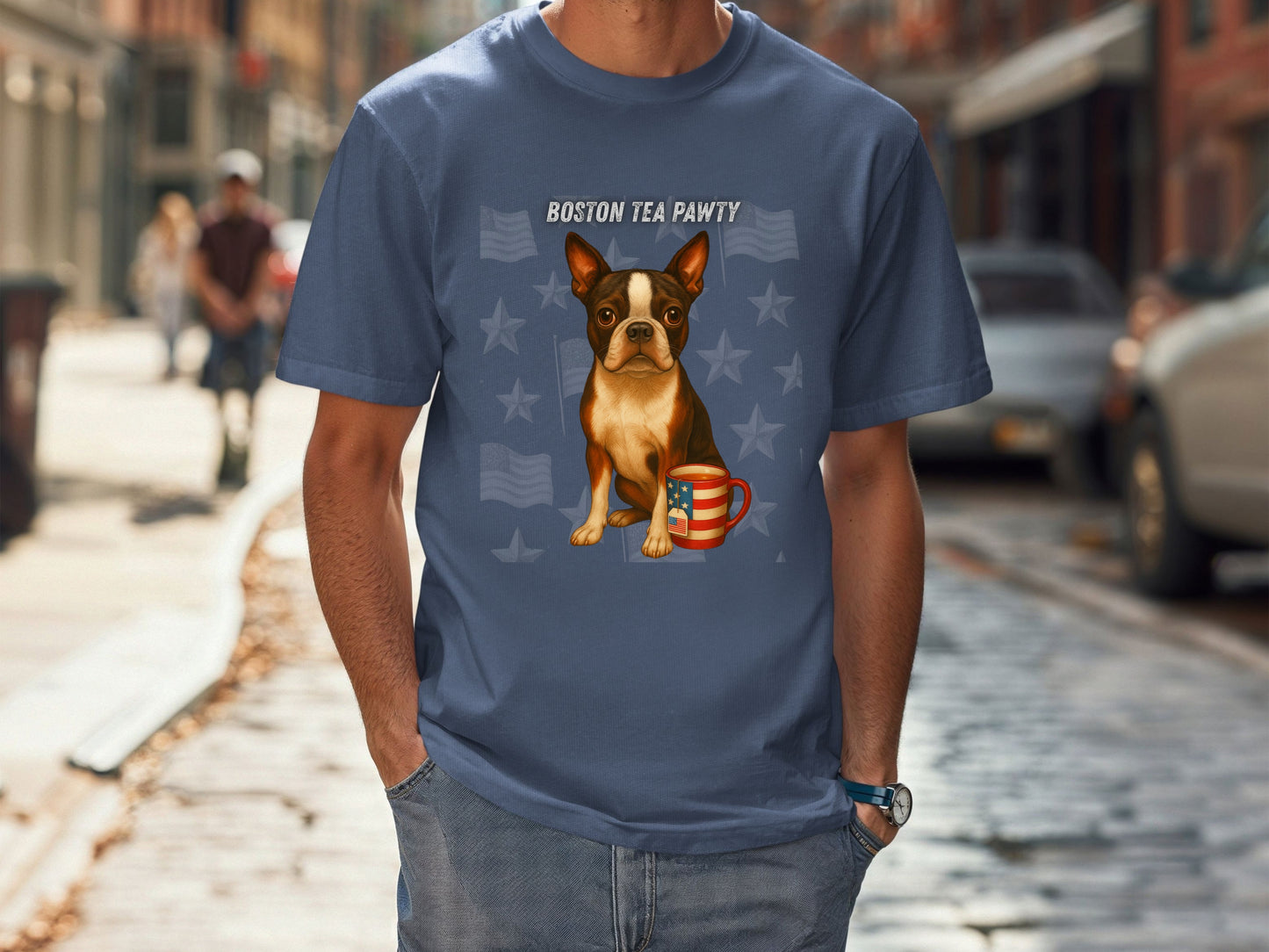 Boston Terrier Patriotic Unisex T-Shirt - 4th of July Funny Dog Shirt -USA Flag - American Pride Pet Tee