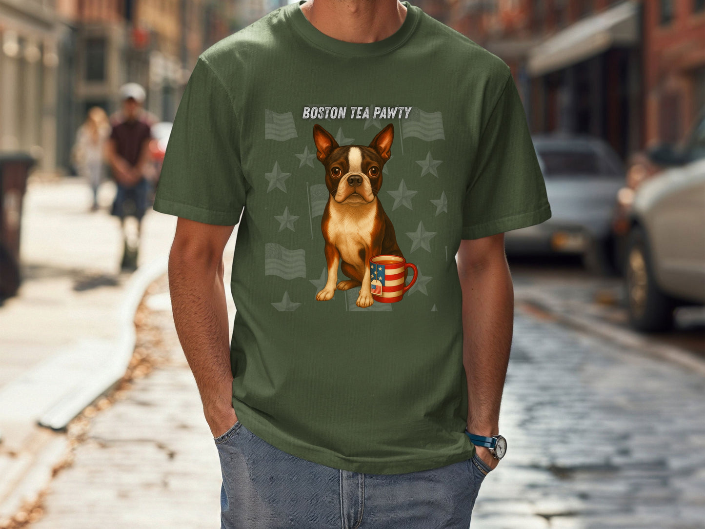 Boston Terrier Patriotic Unisex T-Shirt - 4th of July Funny Dog Shirt -USA Flag - American Pride Pet Tee