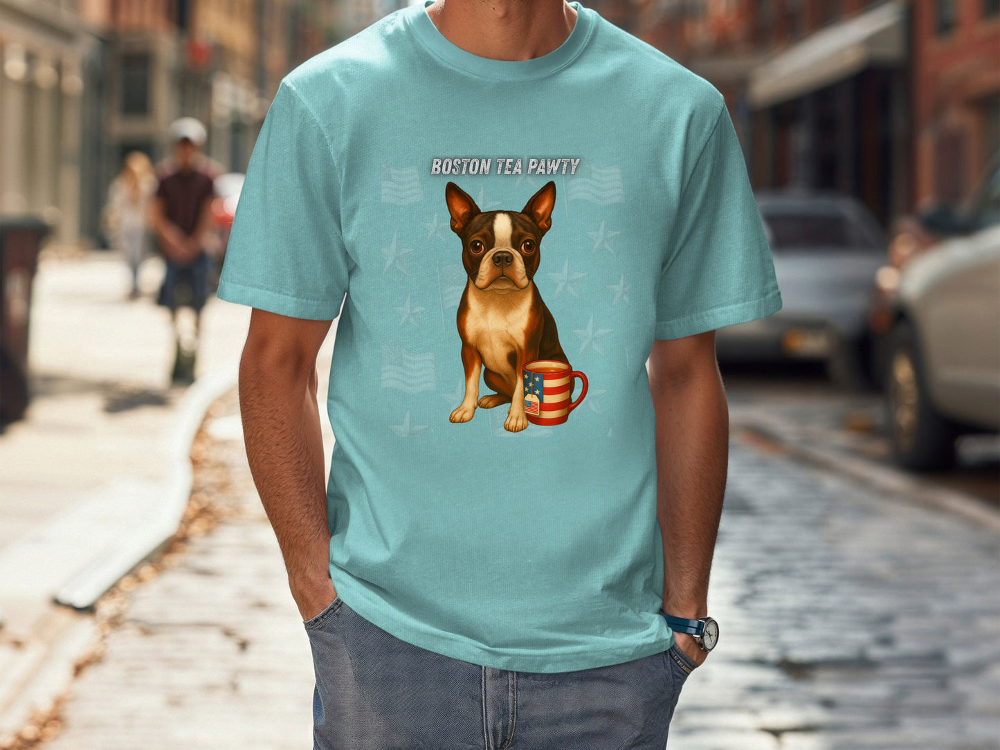 Boston Terrier Patriotic Unisex T-Shirt - 4th of July Funny Dog Shirt -USA Flag - American Pride Pet Tee