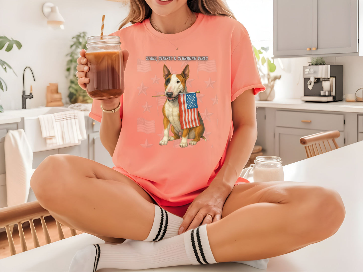 Bull Terrier Patriotic Unisex T-Shirt - 4th of July Funny Dog Shirt -USA Flag - American Pride Pet Tee