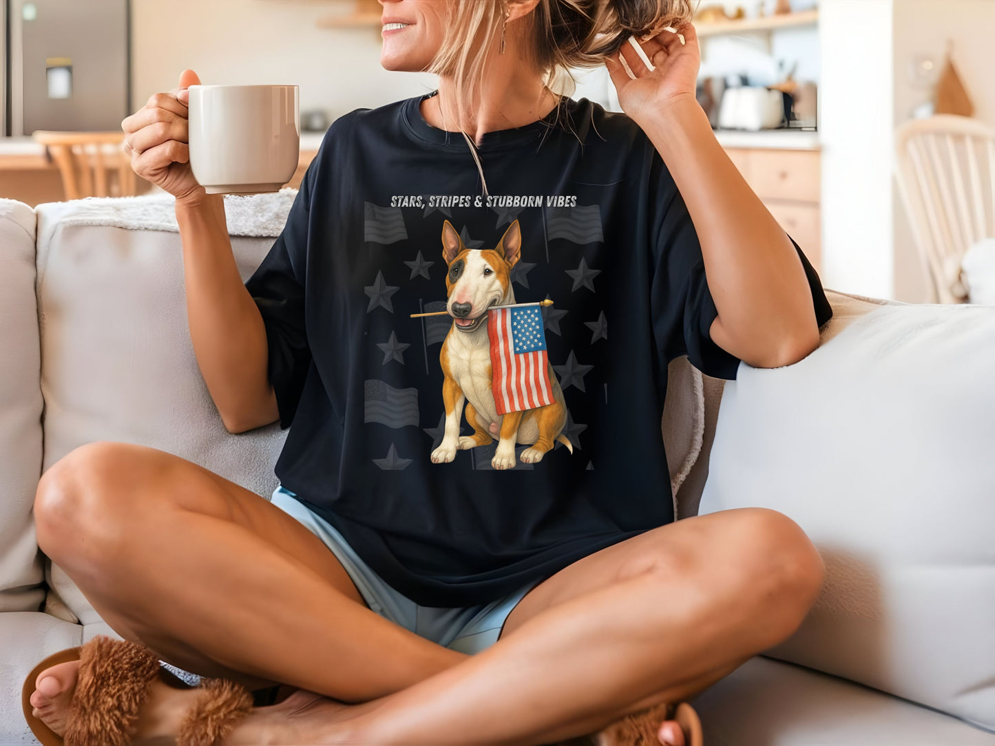 Bull Terrier Patriotic Unisex T-Shirt - 4th of July Funny Dog Shirt -USA Flag - American Pride Pet Tee