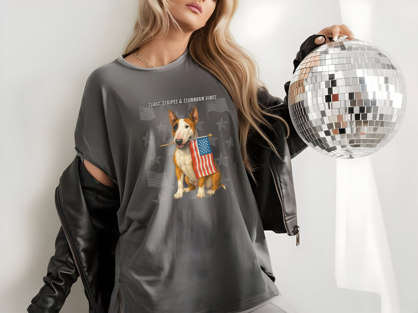 Bull Terrier Patriotic Unisex T-Shirt - 4th of July Funny Dog Shirt -USA Flag - American Pride Pet Tee
