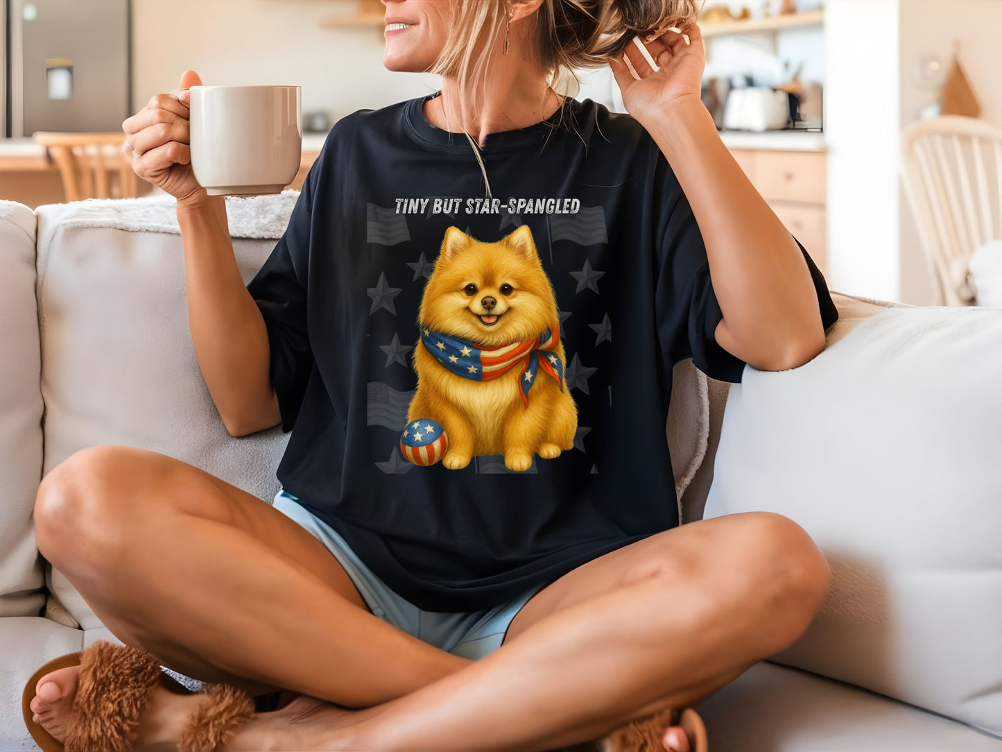 Pomeranian Patriotic Unisex T-Shirt - 4th of July Funny Dog Shirt -USA Flag - American Pride Pet Tee